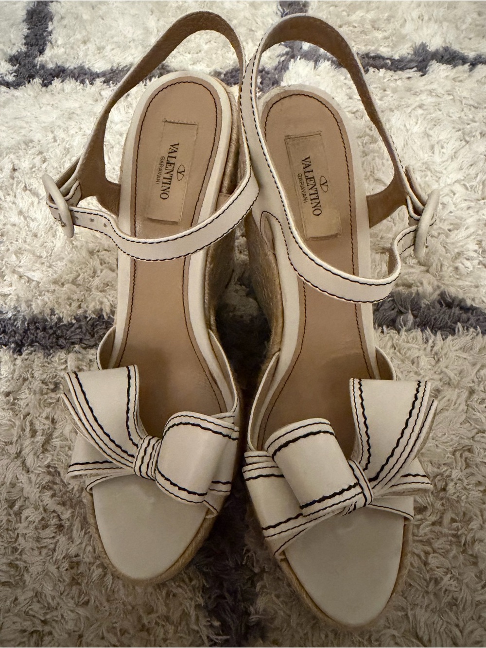 Valentino Cream Bow Espadrille Wedge Slingbacks